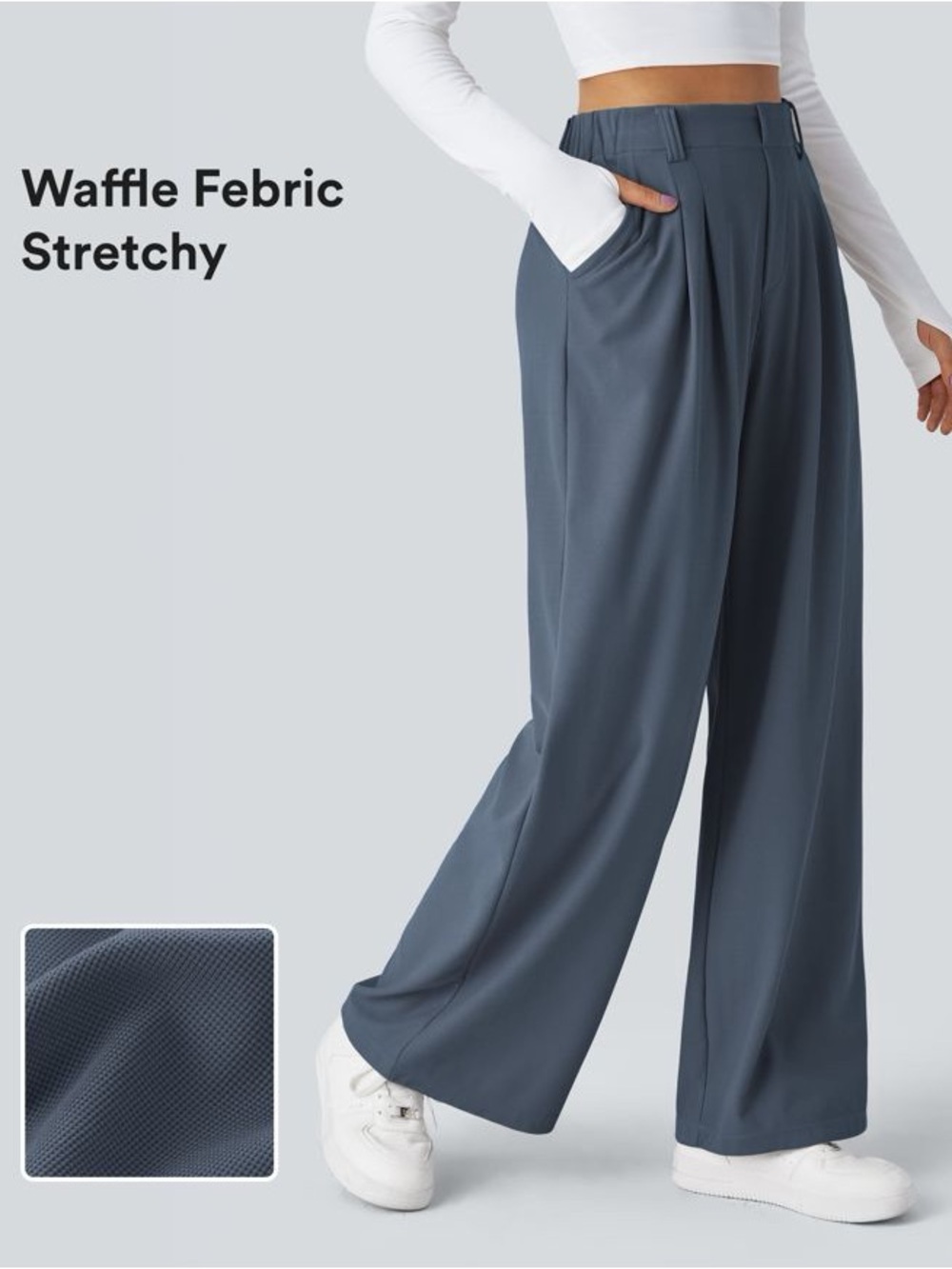 Halara Flex™ High Waisted Pocket Wide Leg Waffle Work Pants Grisaille Blue XL - Picture 1 of 5